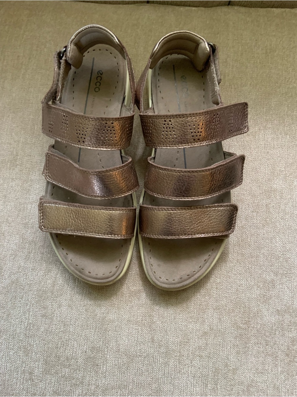 Ecco Bronze Metallic Triple-Strap Women's Sandals
